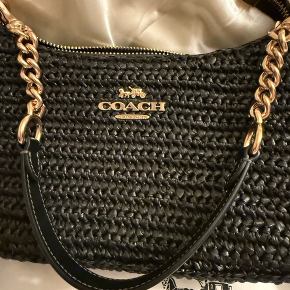 🖤Coach NWT Teri Black Woven Shoulder Bag with crossbody Gold Hardware &Bow Charm - Picture 5 of 7